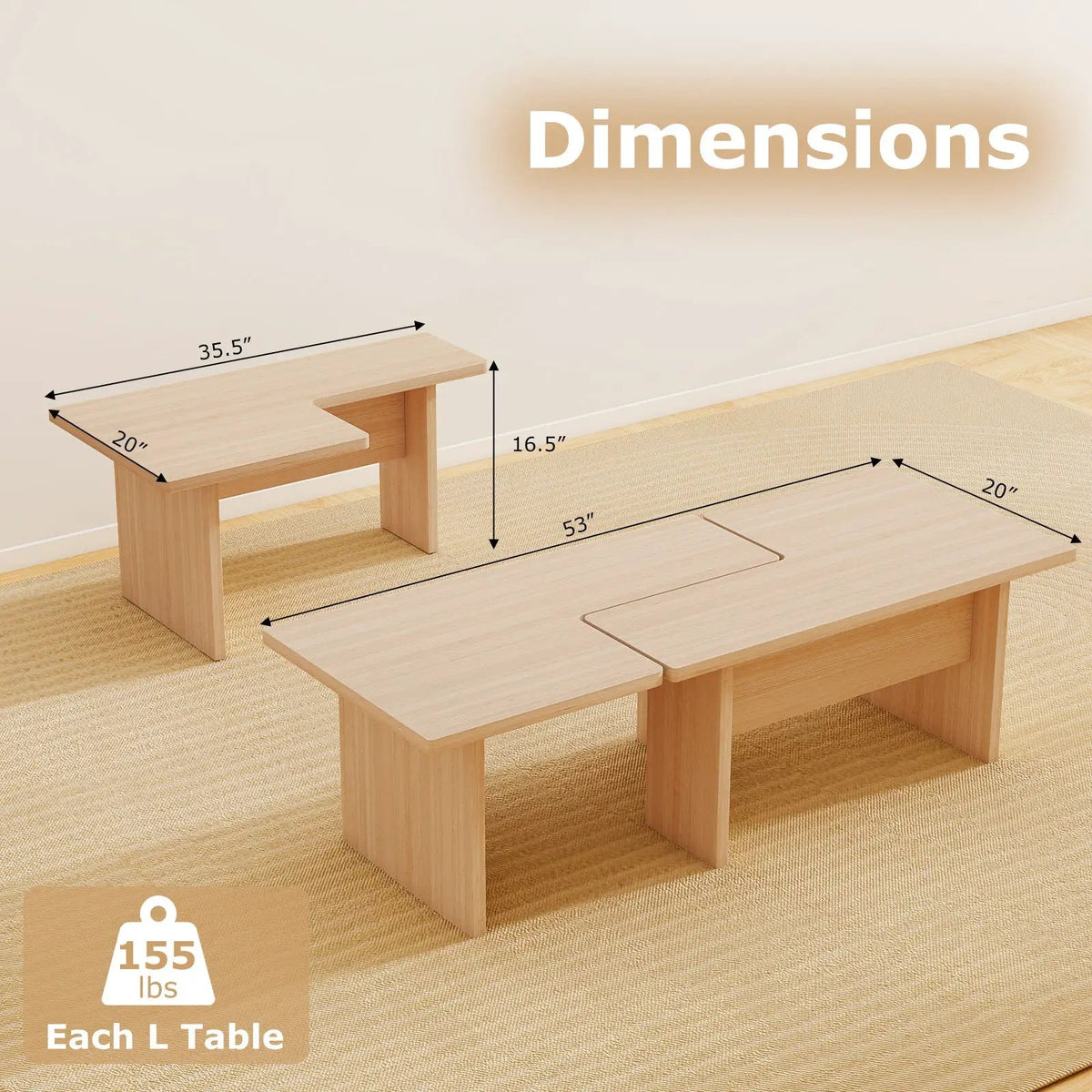 Modular Coffee Table Set of 2 L Shaped Center Tables for Small Space, photo 9 of 16