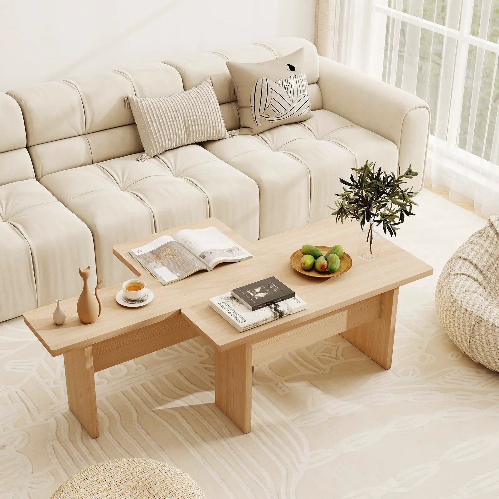 Modular Coffee Table Set of 2 L Shaped Center Tables for Small Space by DirectDeals