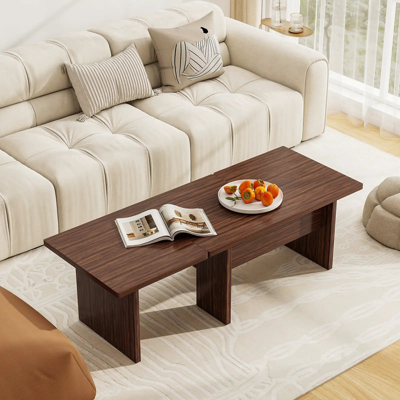 Modular Coffee Table Set of 2 L Shaped Center Tables for Small Space by DirectDeals