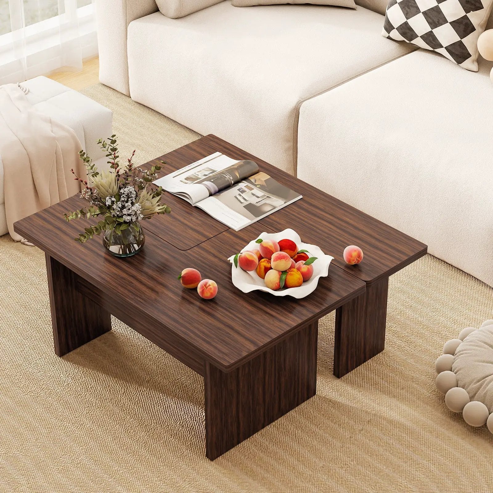 Modular Coffee Table Set of 2 L Shaped Center Tables for Small Space by DirectDeals
