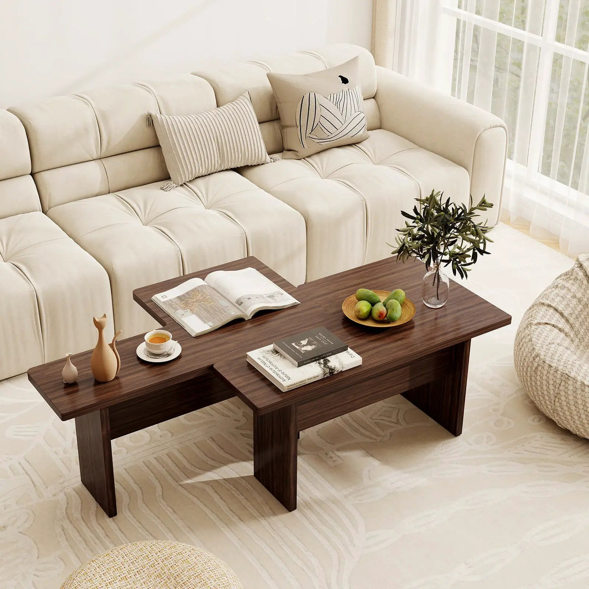 Modular Coffee Table Set of 2 L Shaped Center Tables for Small Space, photo 16 of 16