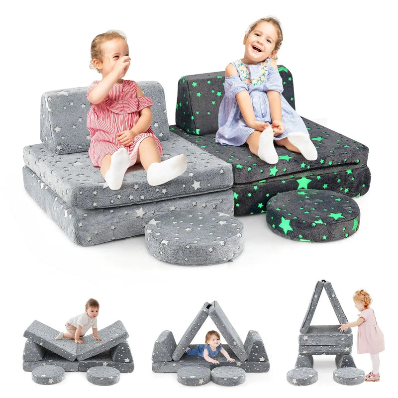 Modular Kids Play Couch Set Glow in the Dark with Portable Handles by DirectDeals