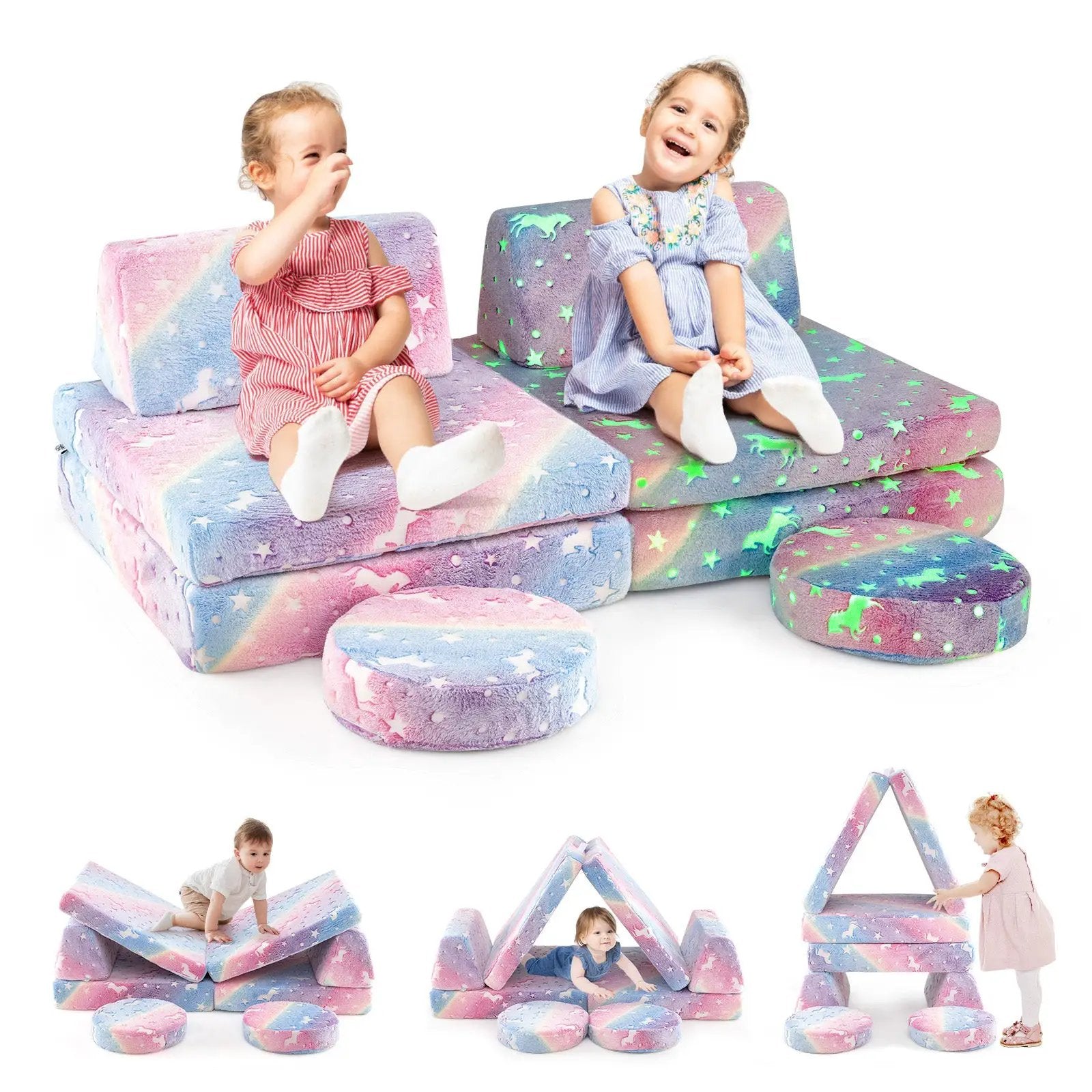 Modular Kids Play Couch Set Glow in the Dark with Portable Handles by DirectDeals