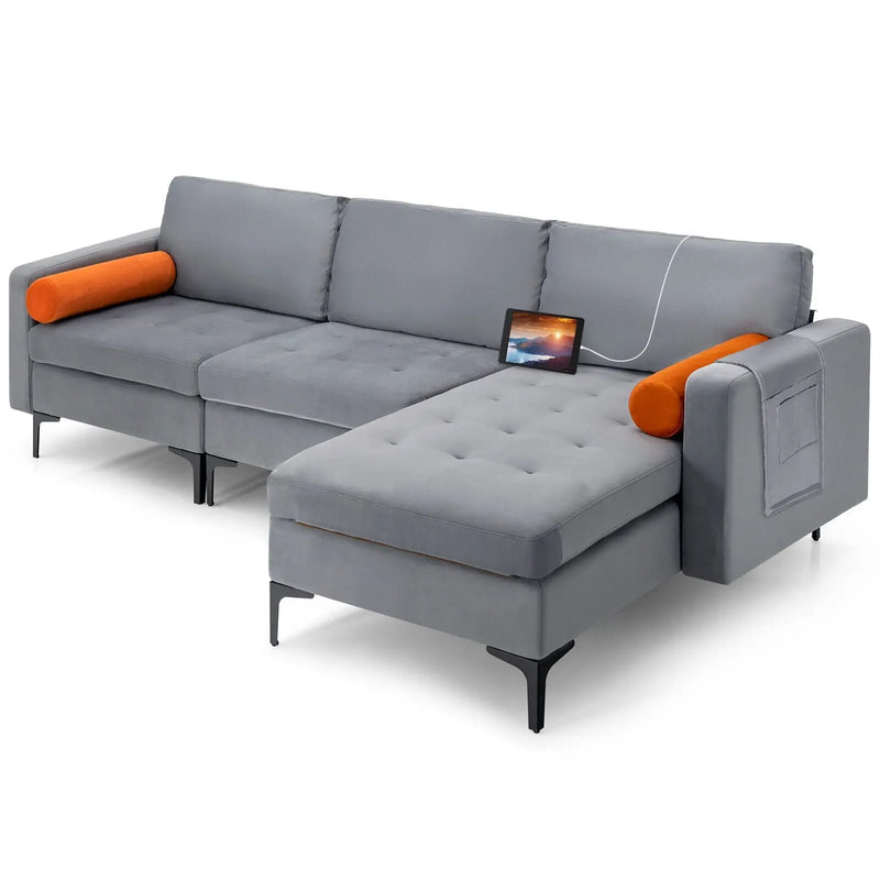 3-Seat L-Shaped Sectional Sofa with USB Ports & Storage by DirectDeals