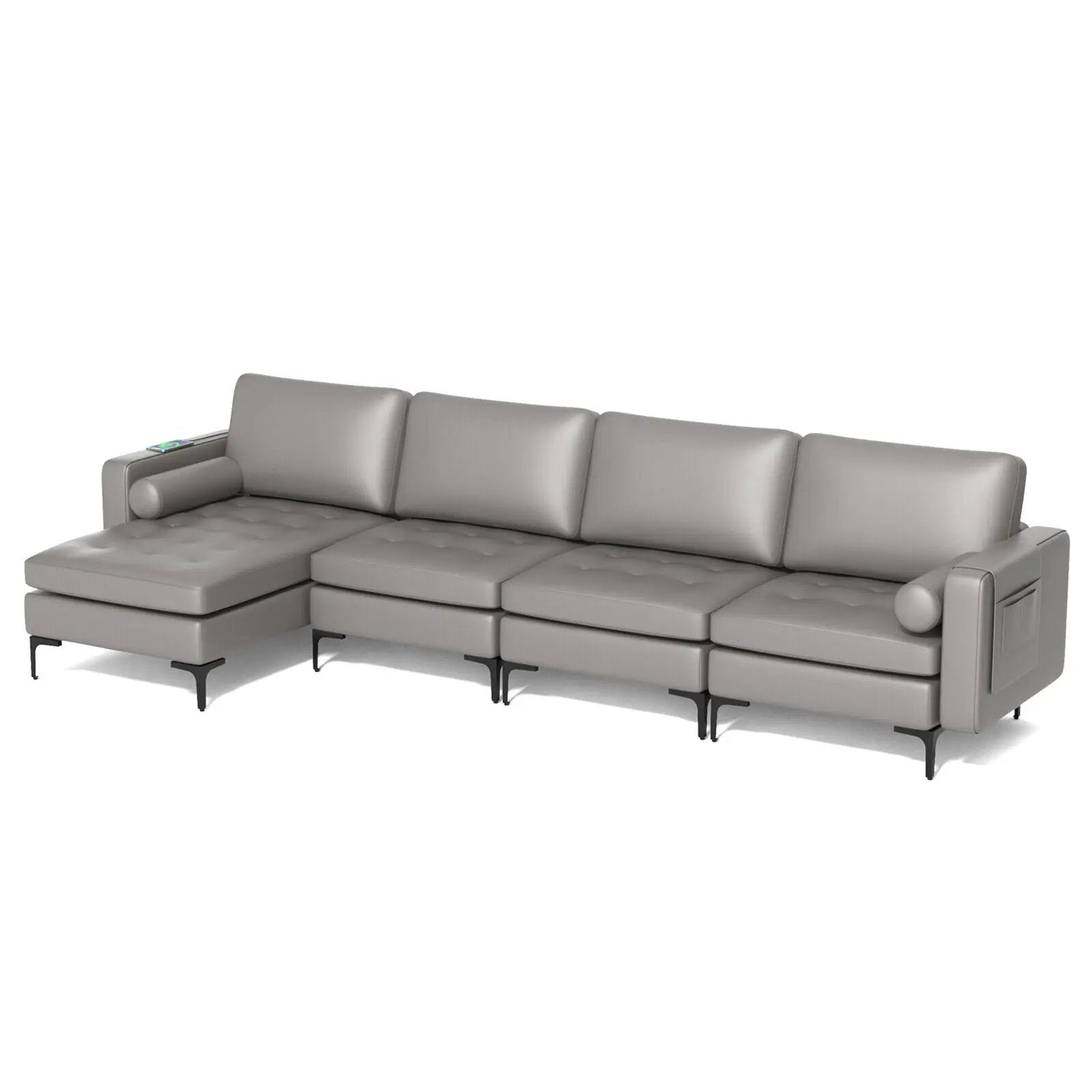Modular L-shaped 4-Seat Sectional Sofa with Reversible Chaise and 2 USB Socket by DirectDeals