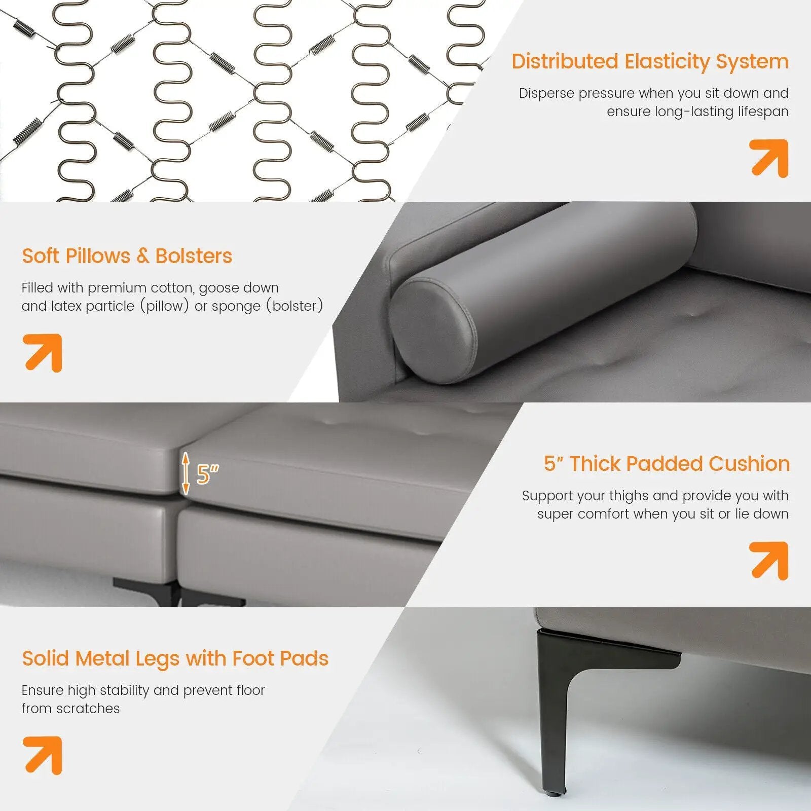 Modular L-shaped 4-Seat Sectional Sofa with Reversible Chaise and 2 USB Socket by DirectDeals