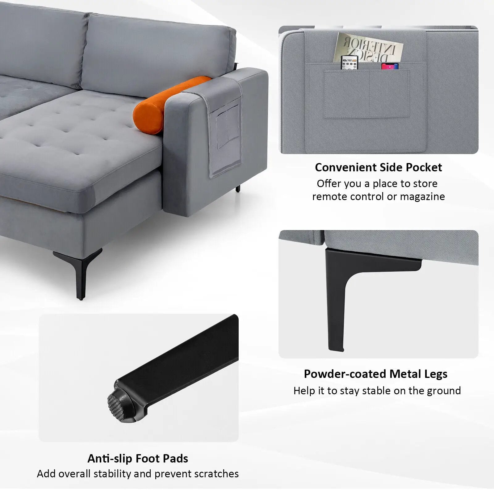 3-Seat L-Shaped Sectional Sofa with USB Ports & Storage by DirectDeals