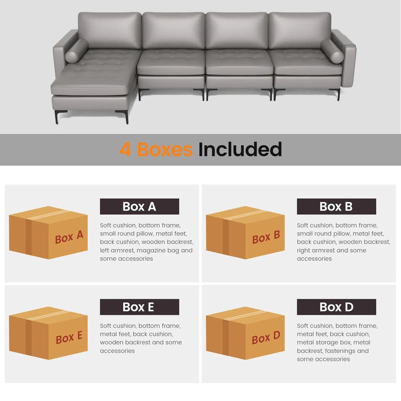 Modular L-shaped 4-Seat Sectional Sofa with Reversible Chaise and 2 USB Socket by DirectDeals