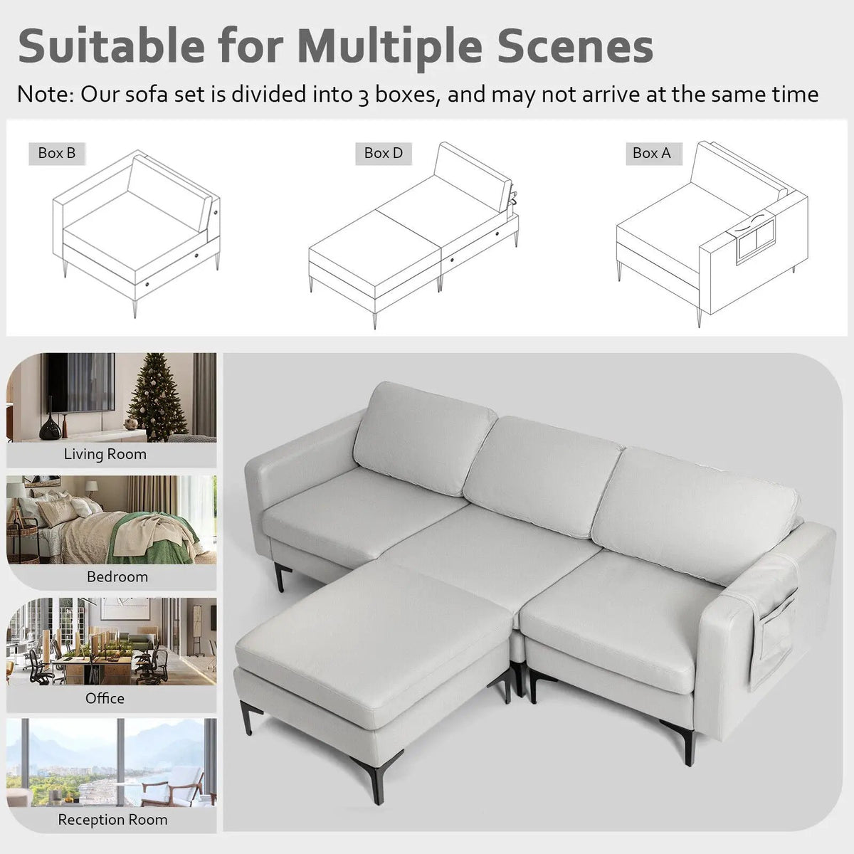 Modular 3-Seat L-shaped Sectional Sofa with Reversible Chaise and 2 USB Ports-Green, installed in a room