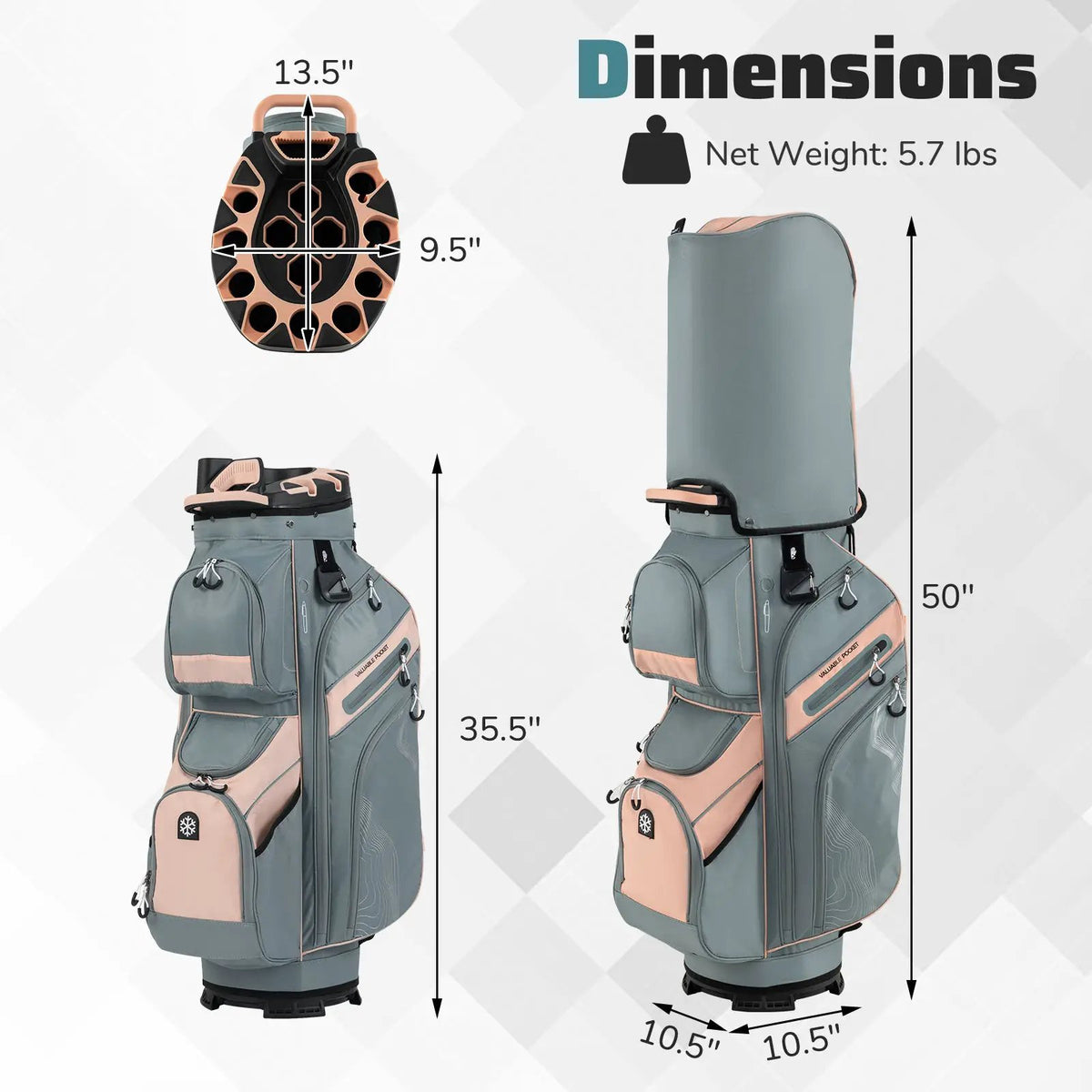 Molded Lock Top Golf Cart Bag with 14-Way Full Length Dividers and 11 Pockets, photo 10 of 36