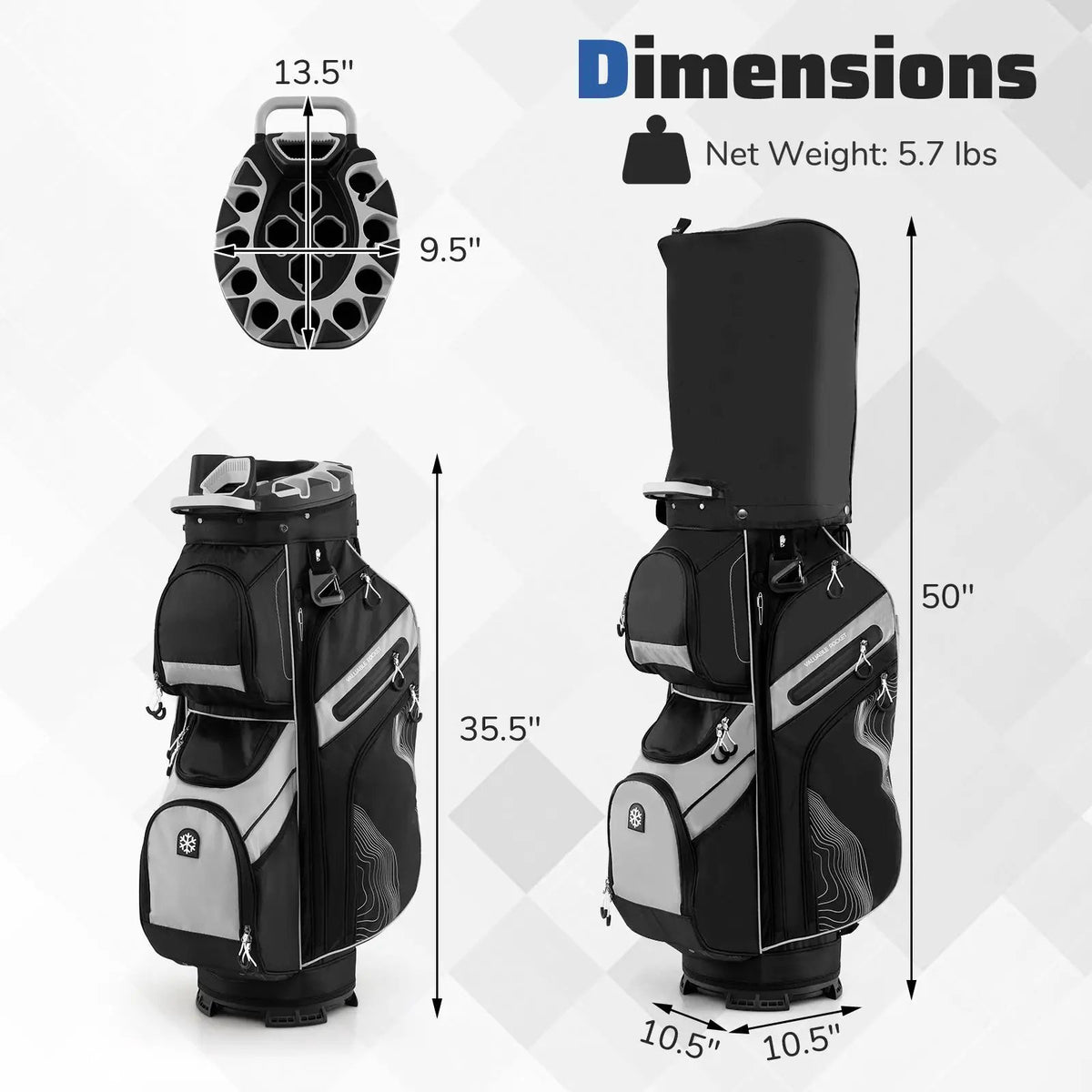 Molded Lock Top Golf Cart Bag with 14-Way Full Length Dividers and 11 Pockets, photo 12 of 36