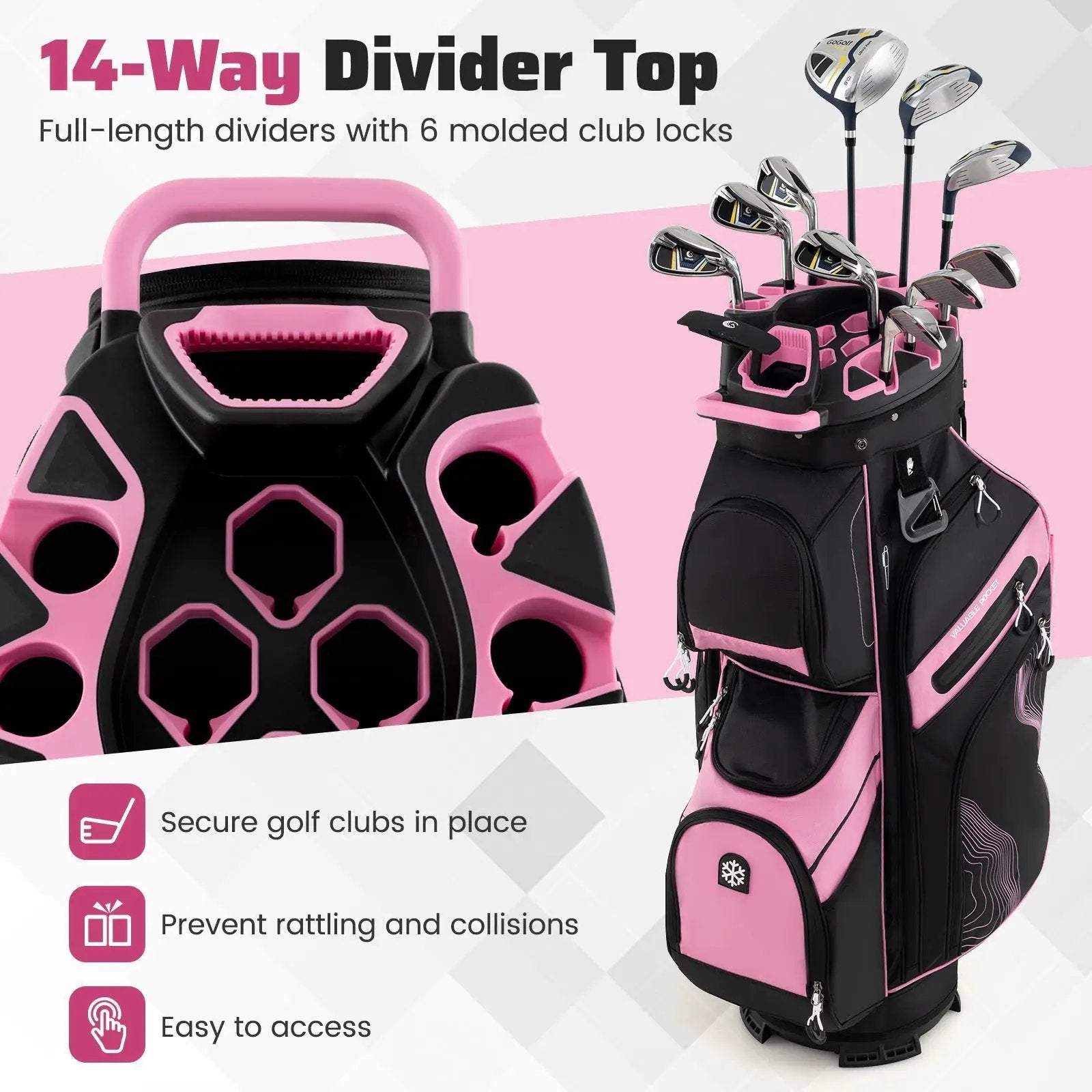 Molded Lock Top Golf Cart Bag with 14-Way Full Length Dividers and 11 Pockets by DirectDeals