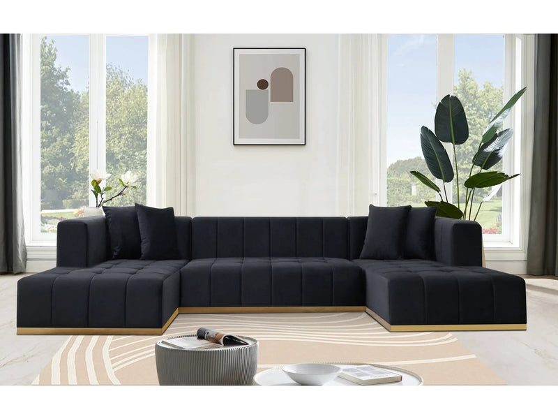 Montecito Black Velvet Double Chaise "U" Shape Sectional Sofa by Ornate Furniture