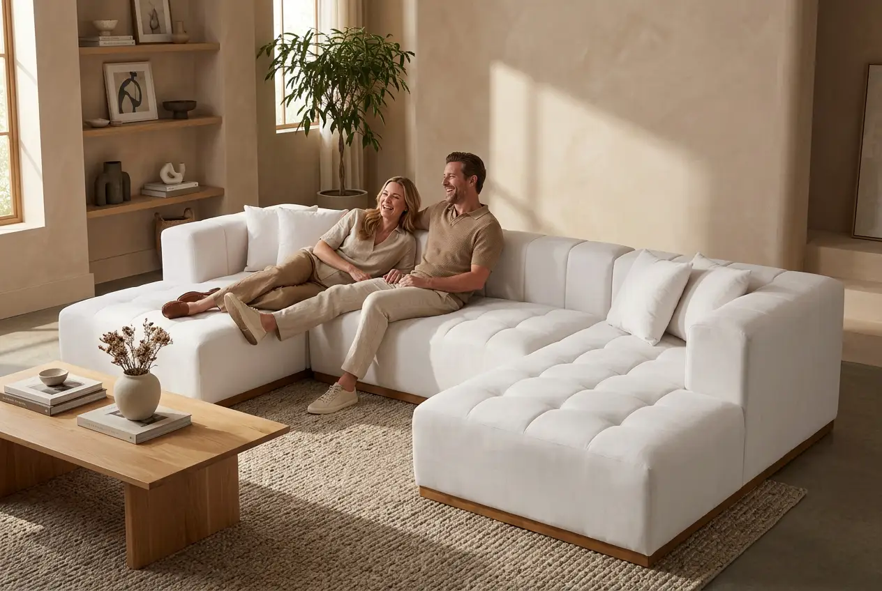 Montecito Ivory Velvet Double Chaise "U" Shape Sectional Sofa by Ornate Furniture