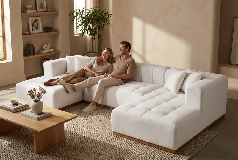 Montecito Ivory Velvet Double Chaise "U" Shape Sectional Sofa by Ornate Furniture