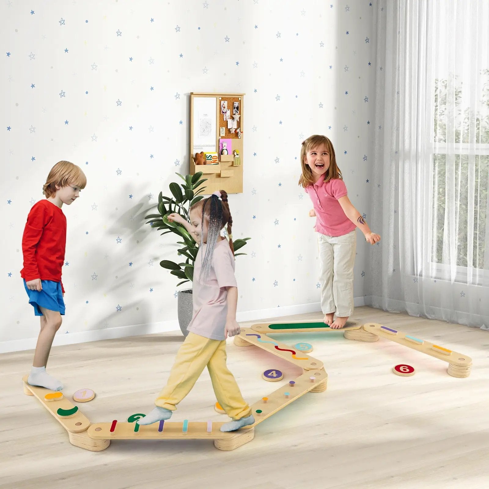 Montessori Balance Beam Set Wooden Balance Boards with Stepping Stones by DirectDeals