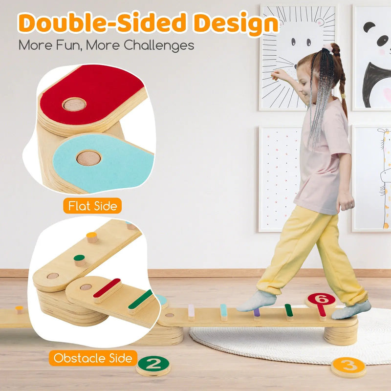 Montessori Balance Beam Set Wooden Balance Boards with Stepping Stones by DirectDeals