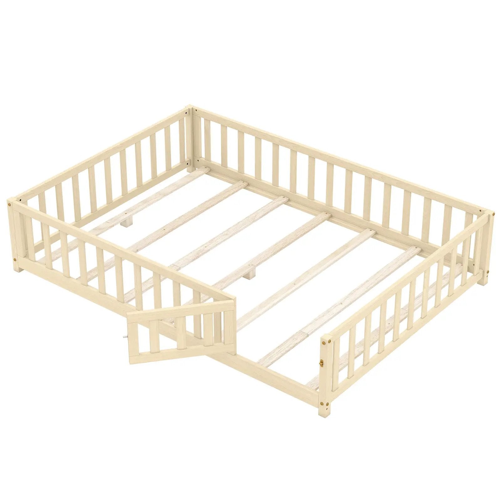 Montessori Bed Frame with Full-length Guardrails Safety Door and Latch by DirectDeals