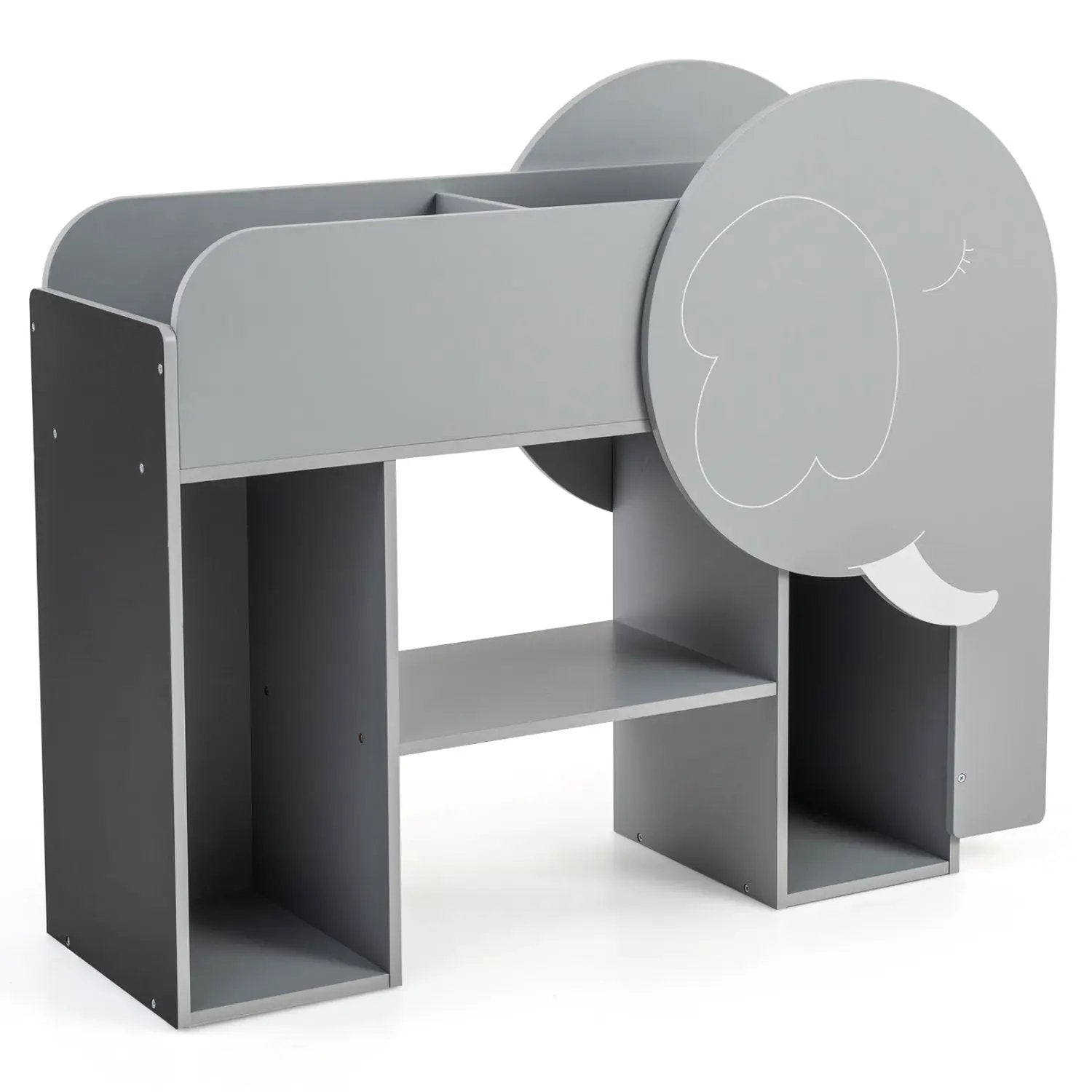 Montessori Bookshelf with Elephant Shape 3-Tier Toddler Toy Storage Organizer-Grey by DirectDeals
