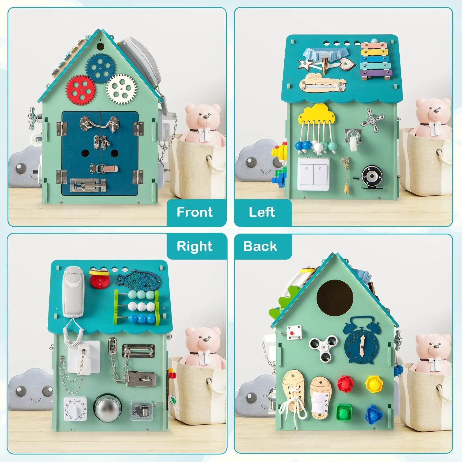 Montessori Play House with Sensory Games and Interior Storage Space-Blue by DirectDeals