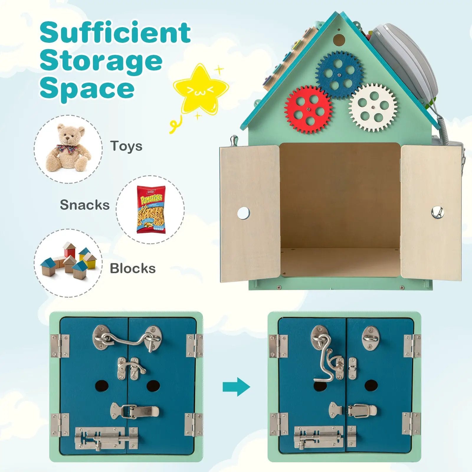 Montessori Play House with Sensory Games and Interior Storage Space-Blue by DirectDeals