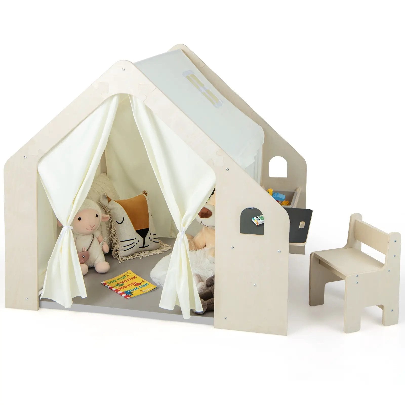 Montessori Style Indoor Playhouse with Storage Bin and Floor Mat for Toddlers Aged 2-6 Years Old-Beige by DirectDeals