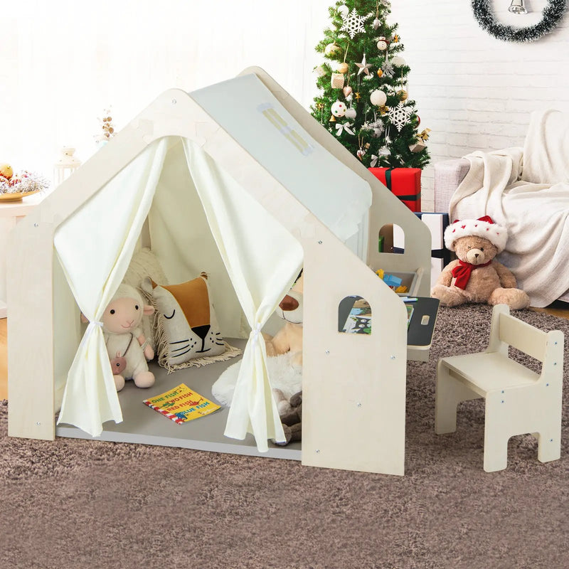 Montessori Style Indoor Playhouse with Storage Bin and Floor Mat for Toddlers Aged 2-6 Years Old-Beige by DirectDeals