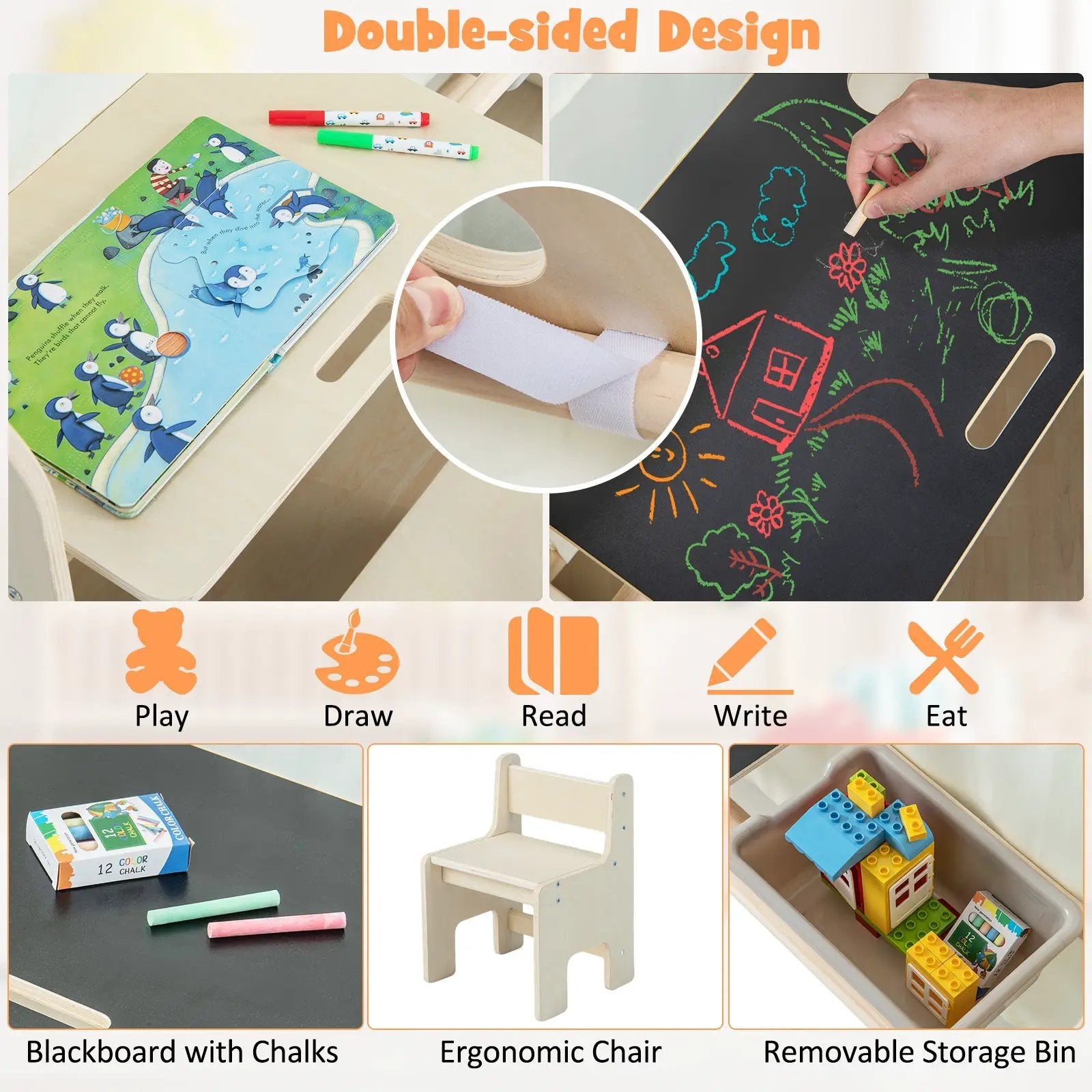 Montessori Style Indoor Playhouse with Storage Bin and Floor Mat for Toddlers Aged 2-6 Years Old-Beige by DirectDeals