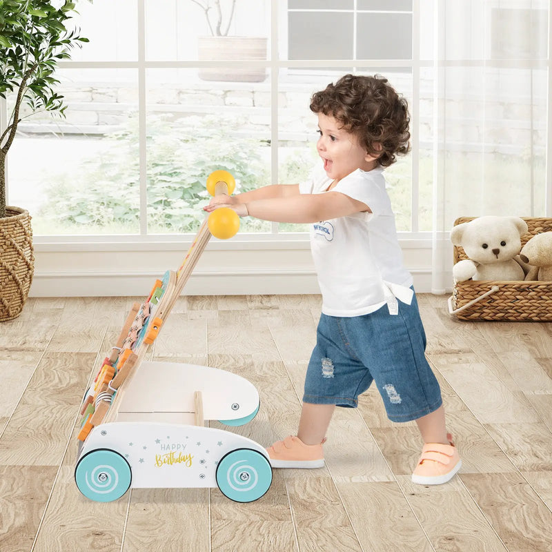 Wooden Baby Walker with Adjustable Heights and Smooth Wheels-White by DirectDeals