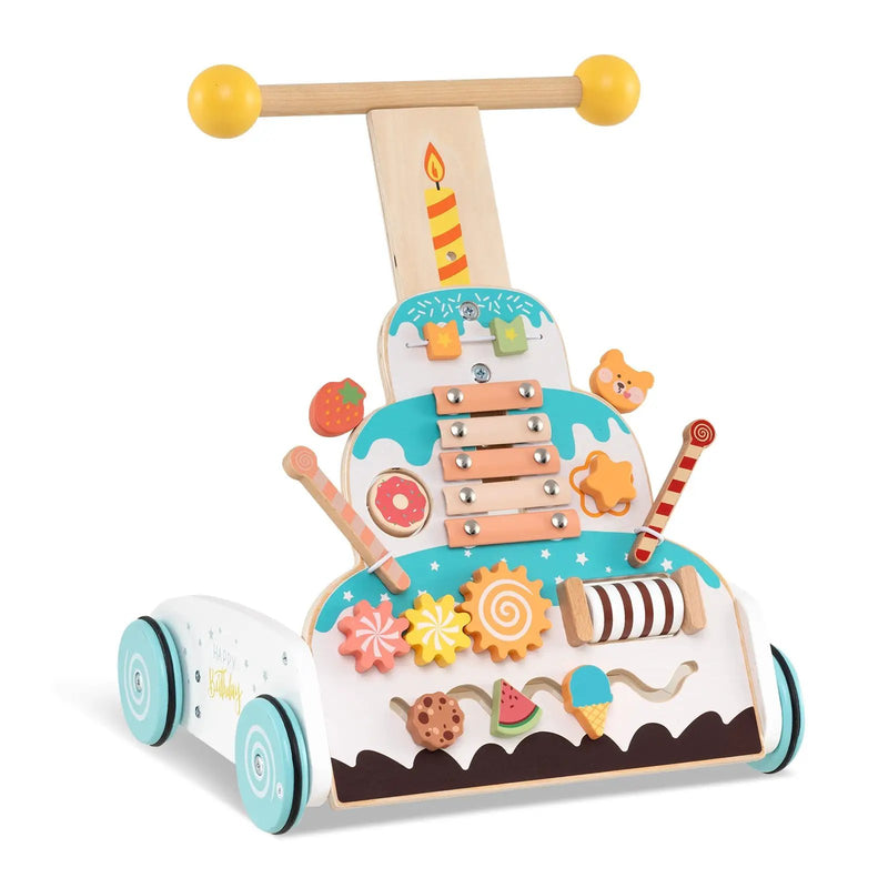 Wooden Baby Walker with Adjustable Heights and Smooth Wheels-White by DirectDeals