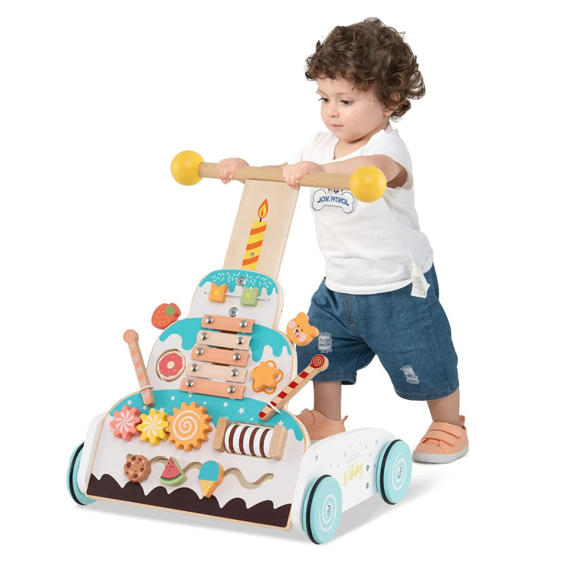 Wooden Baby Walker with Adjustable Heights and Smooth Wheels-White by DirectDeals