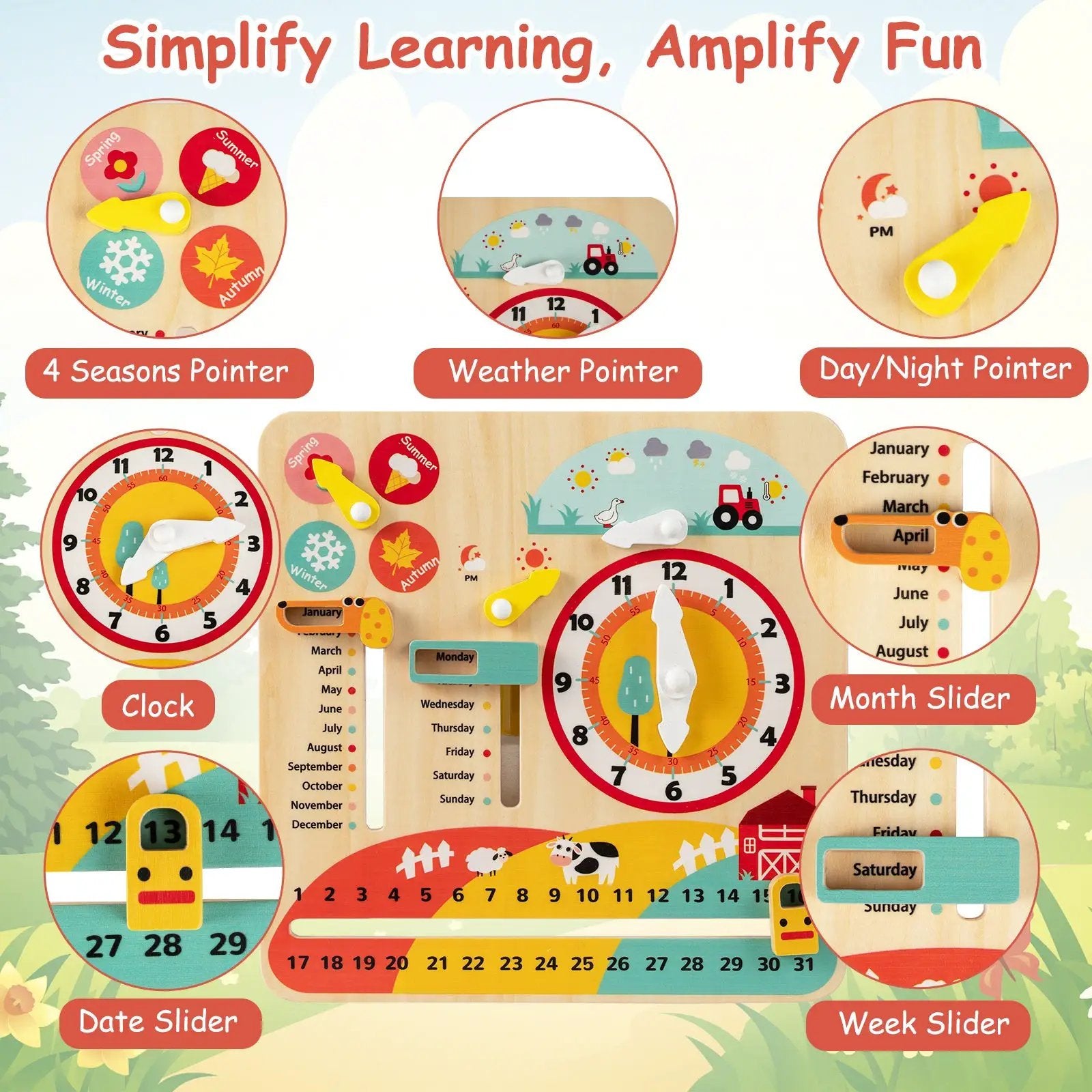 Montessori Wooden Toy for Toddlers Educational Learning Clock Toy About Season by DirectDeals
