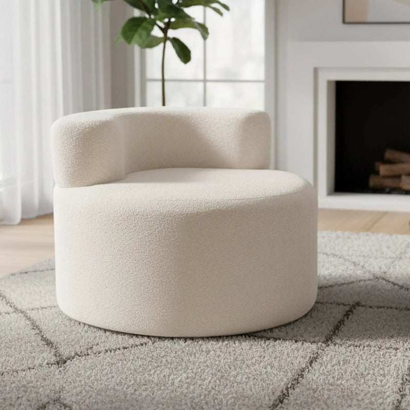 Moon-Shaped Floor Single Sofa Chair with Soft Teddy Fleece-Beige by DirectDeals