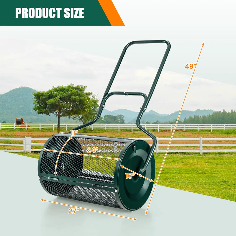 24 Inches Peat Moss Spreader with Upgrade Side Latches and U-shape Handle-Green by DirectDeals