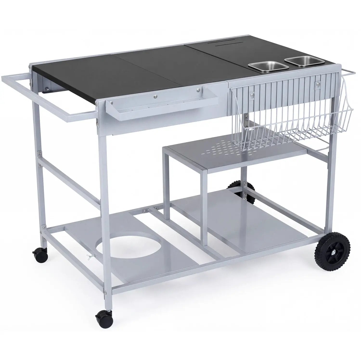 Movable Grill Table with 2 Spice Containers and Station for Backyard and BBQ by DirectDeals
