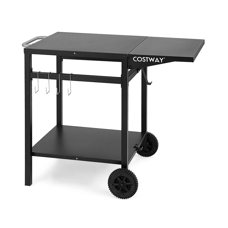Movable Outdoor Grill Cart with Folding Tabletop and Hooks-Black by DirectDeals