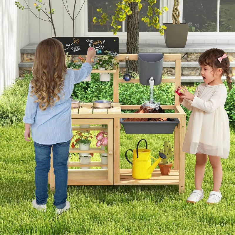 Mud Kitchen Playset with Sink and Plants Observation Room-Natural by DirectDeals