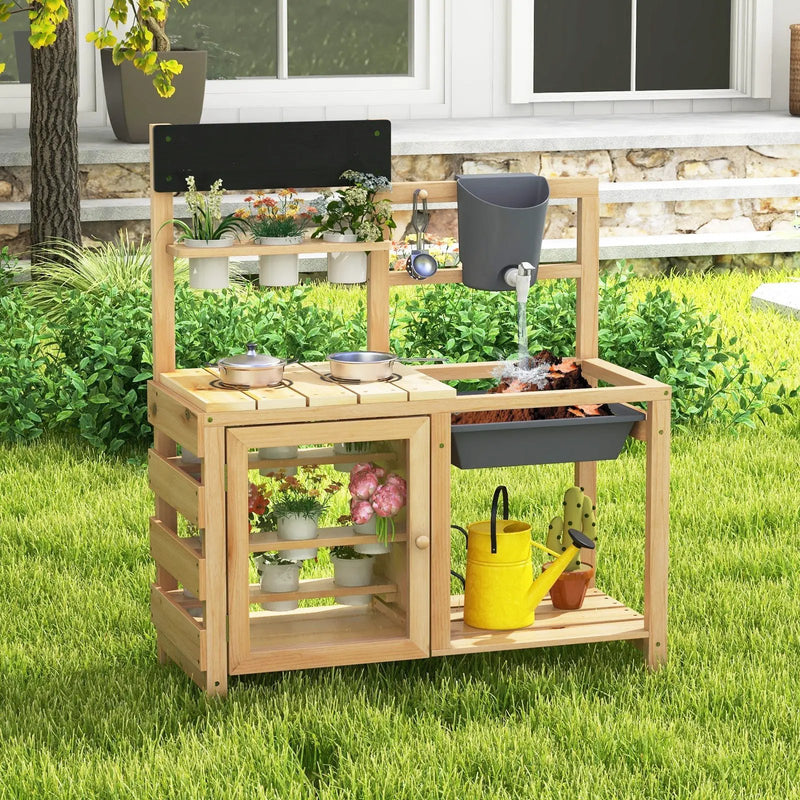 Mud Kitchen Playset with Sink and Plants Observation Room-Natural by DirectDeals