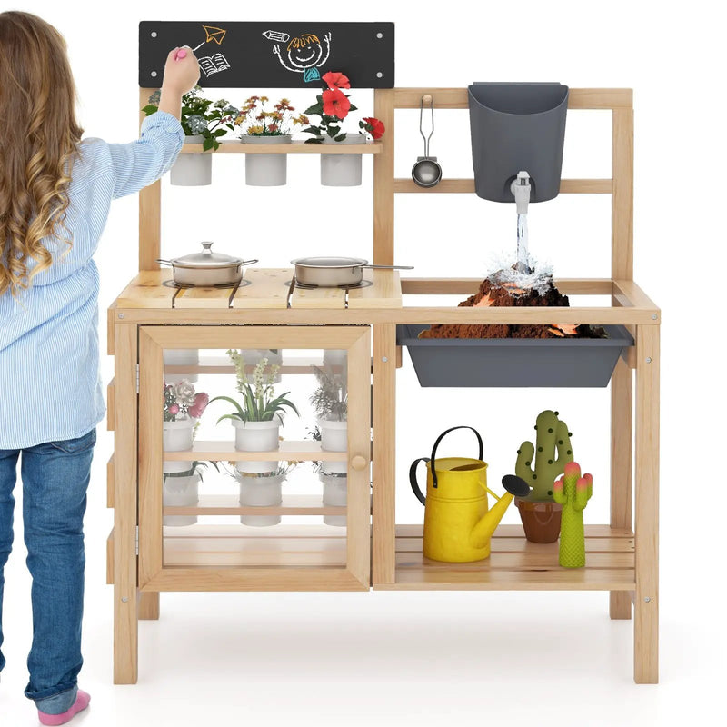Mud Kitchen Playset with Sink and Plants Observation Room-Natural by DirectDeals