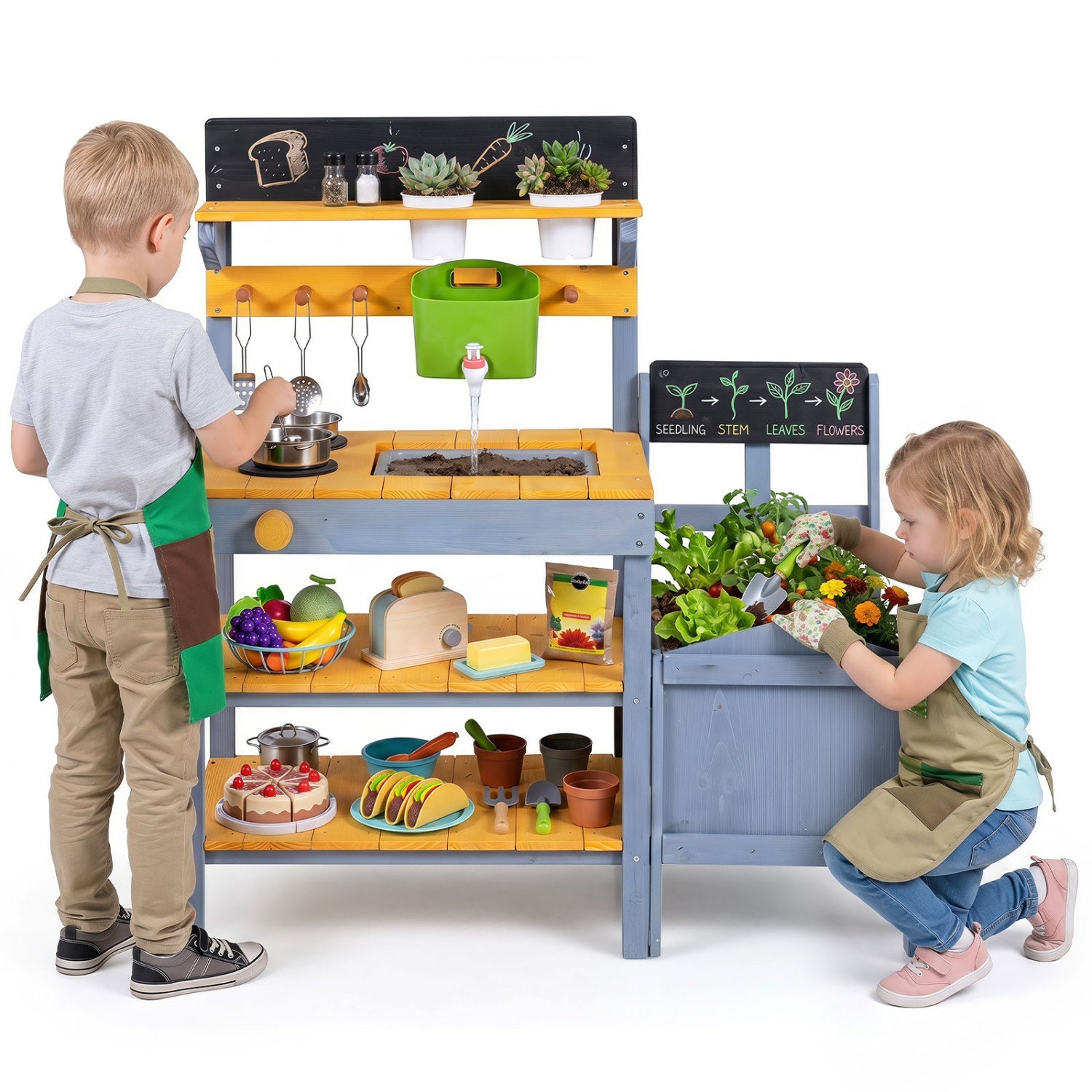 Mud Kitchen Play Set with Running Water and Dual Burners by DirectDeals