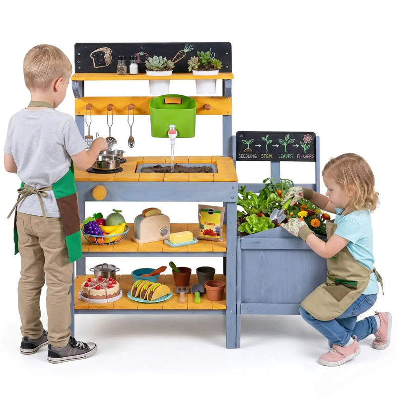 Mud Kitchen Play Set with Running Water and Dual Burners by DirectDeals