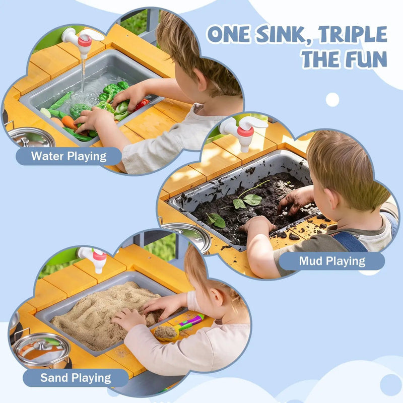 Mud Kitchen Play Set with Running Water and Dual Burners by DirectDeals
