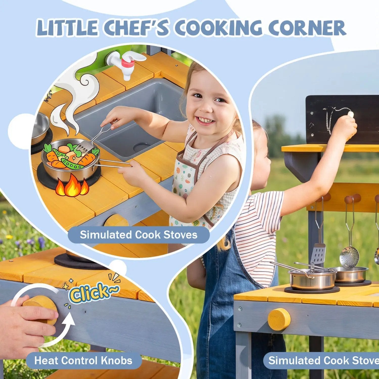 Mud Kitchen Play Set with Running Water and Dual Burners by DirectDeals