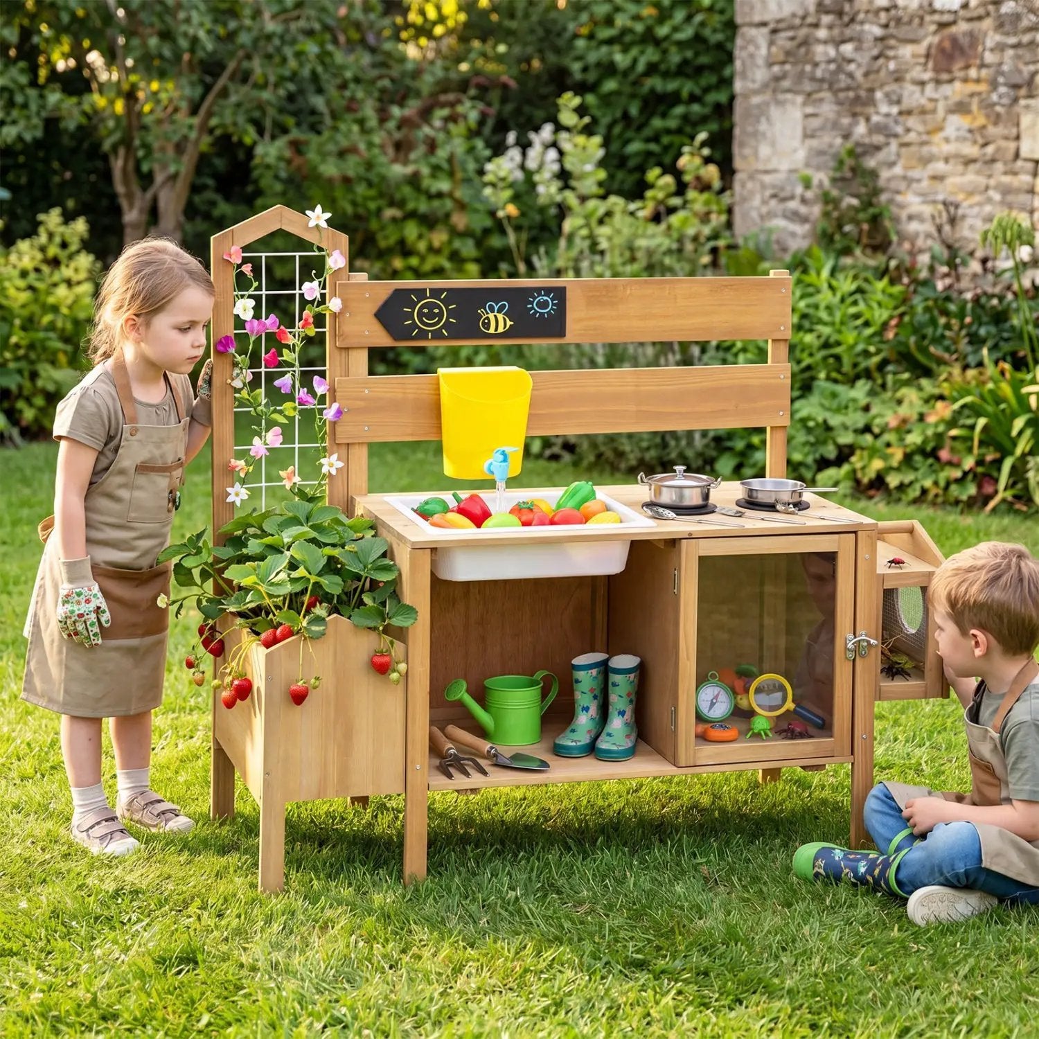 Wooden Mud Kitchen for Kids with Detachable Bird Cage by DirectDeals