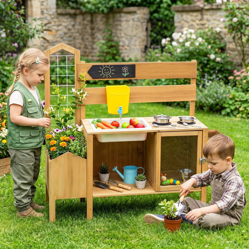 Wooden Mud Kitchen for Kids with Detachable Bird Cage by DirectDeals