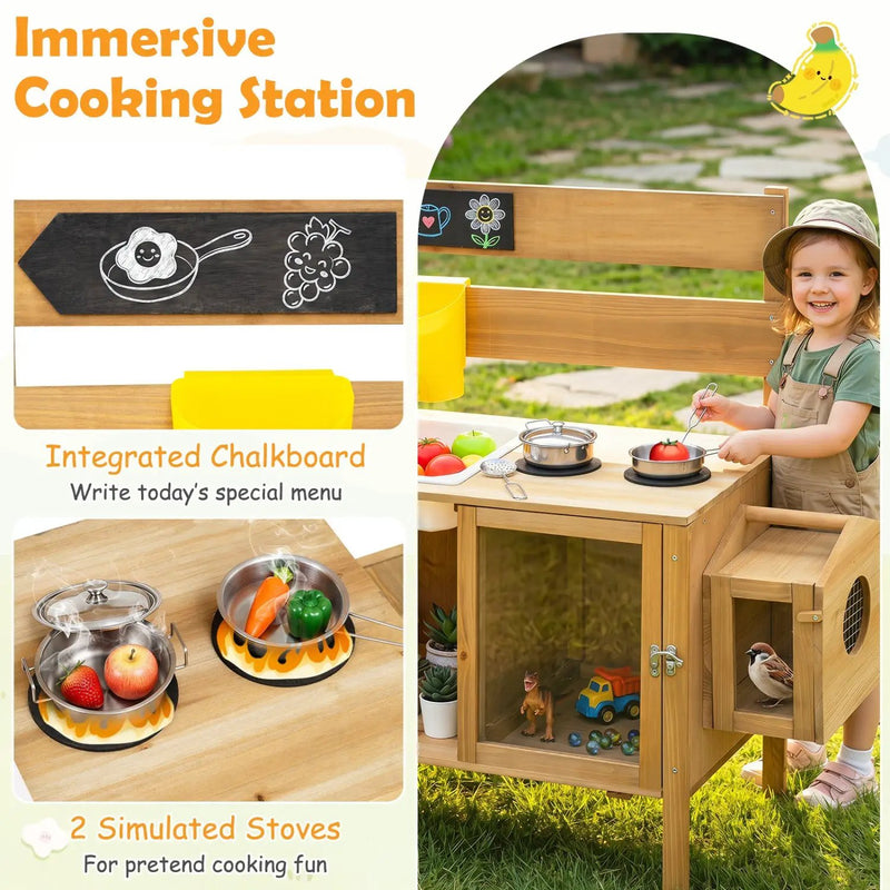 Wooden Mud Kitchen for Kids with Detachable Bird Cage by DirectDeals