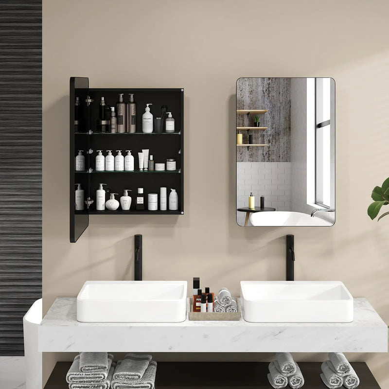 20 x30 Inch Multi-Functional Bathroom Mirror Cabinet with Adjustable Shelves-Black by DirectDeals