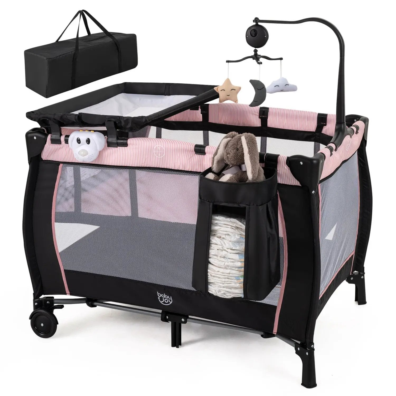 Baby Playpen with Changing Table and Bassinet - Pink by DirectDeals