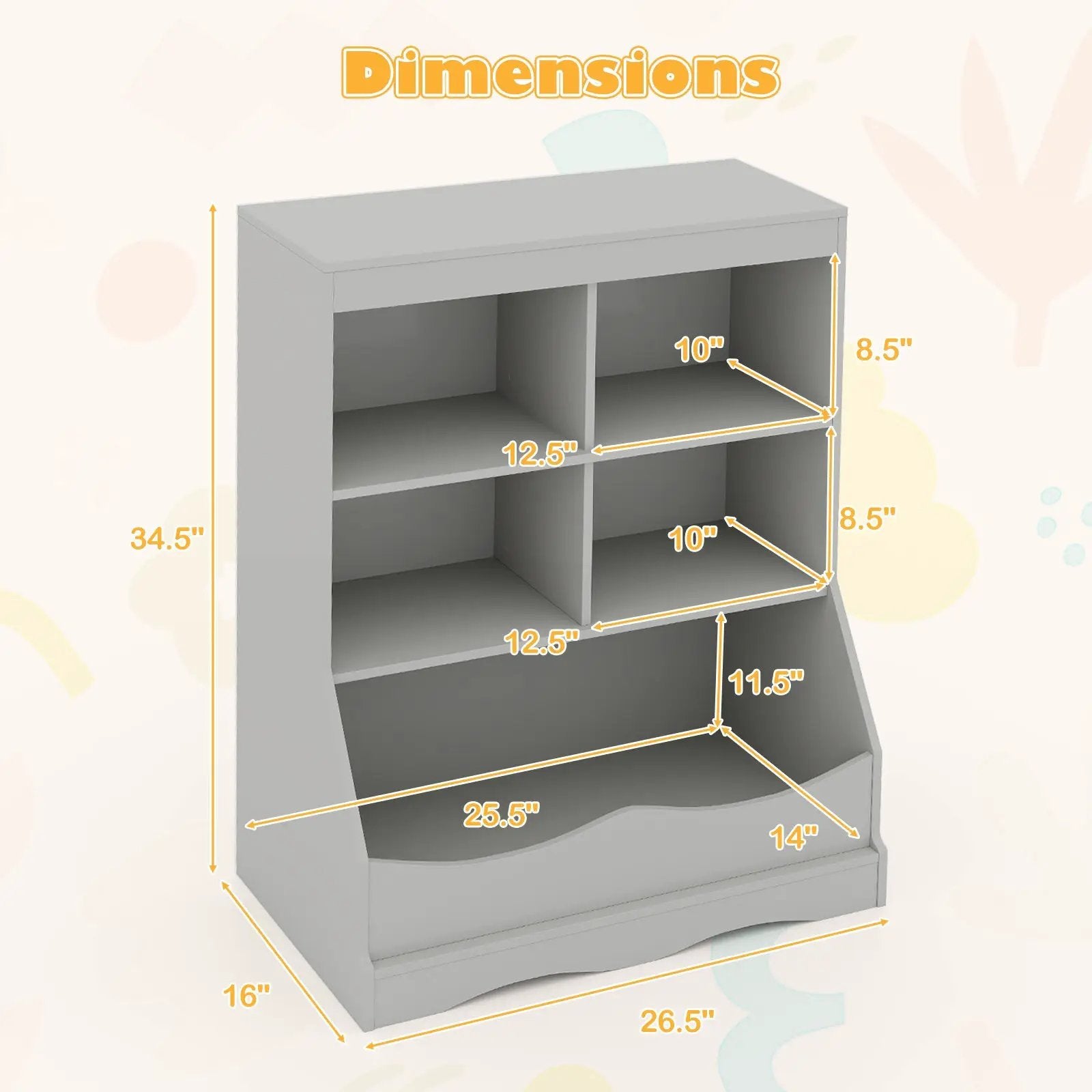 3-Tier Children's Multi-Functional Bookcase Toy Storage Bin Floor Cabinet by DirectDeals