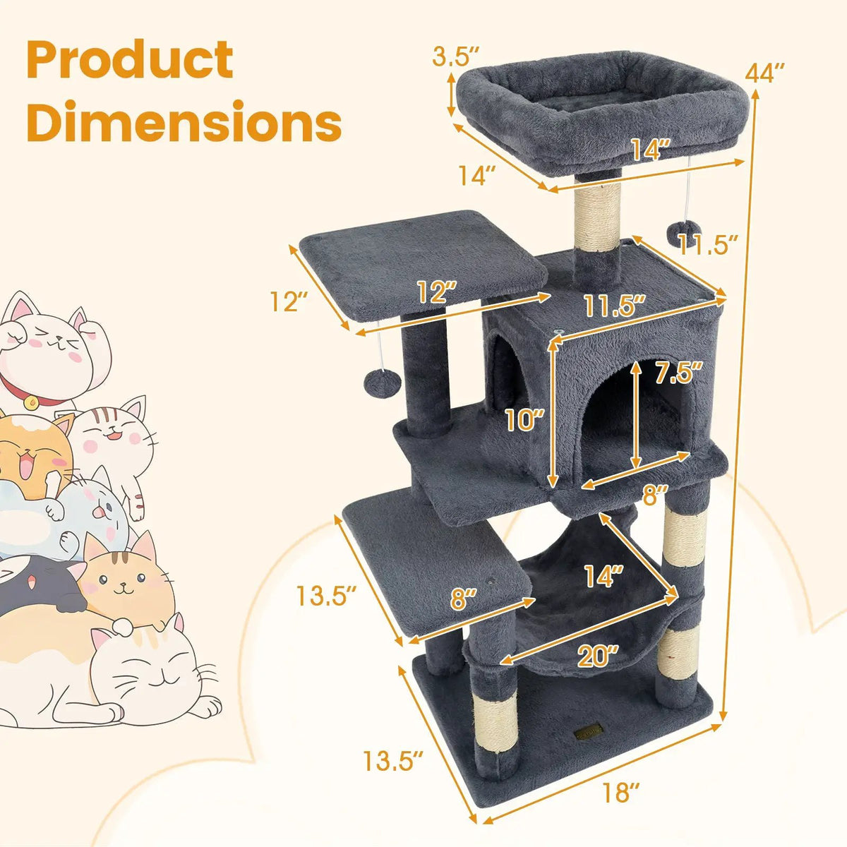 Multi-Level Cat Tower with 2-Door Condo and Padded Top Perch, photo 29 of 40
